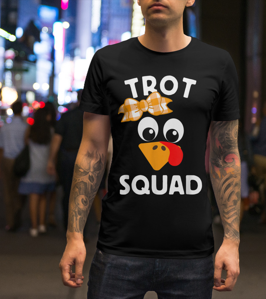 Trot Squad Running Turkey Cartoon With Bow T-Shirt