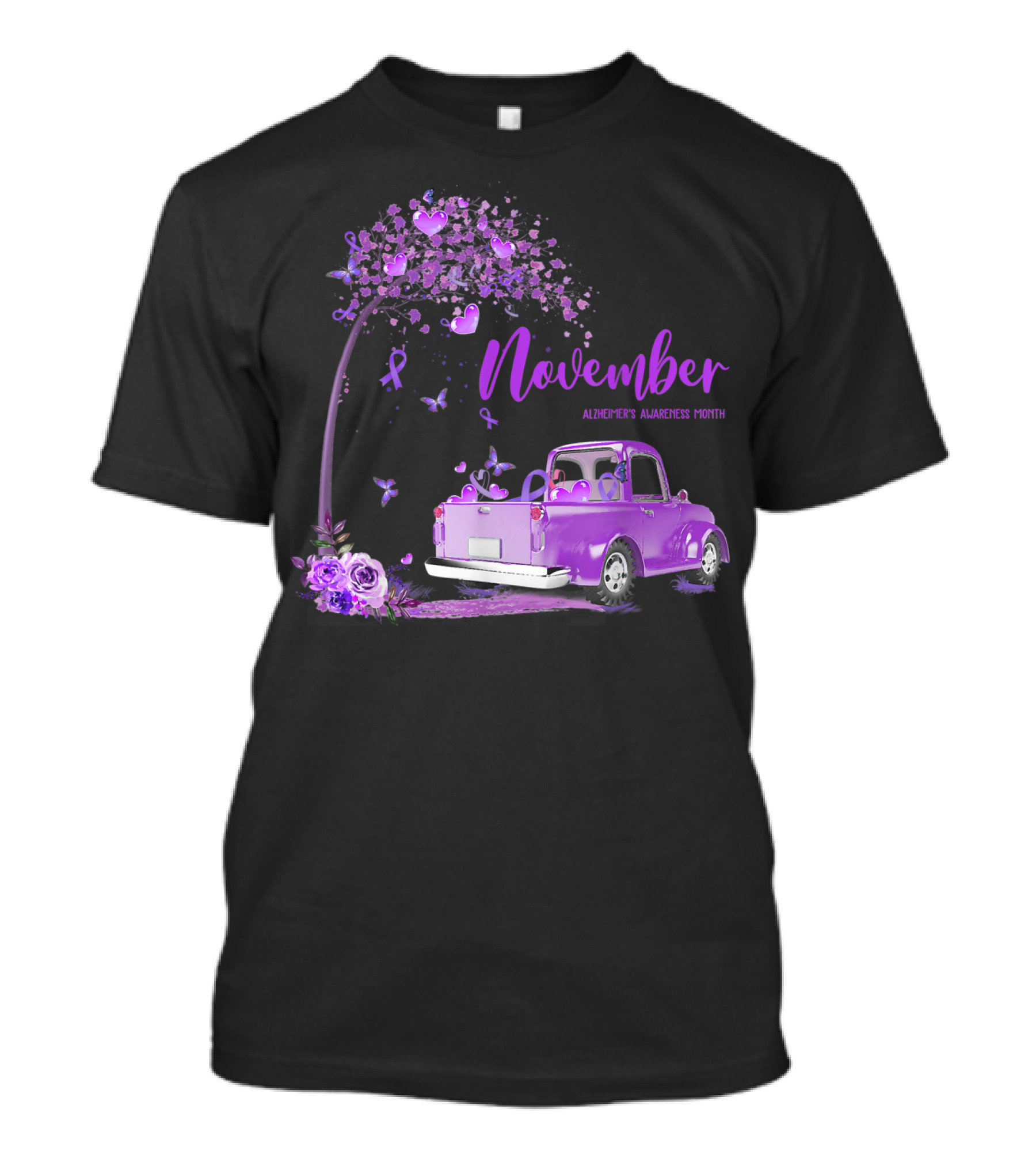November Alzheimer's Awareness Month Purple Ribbon Truck T-Shirt
