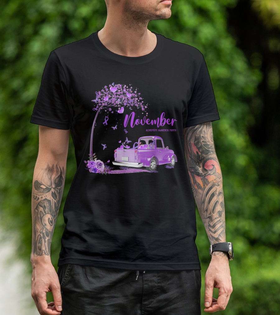 November Alzheimer's Awareness Month Purple Ribbon Truck T-Shirt