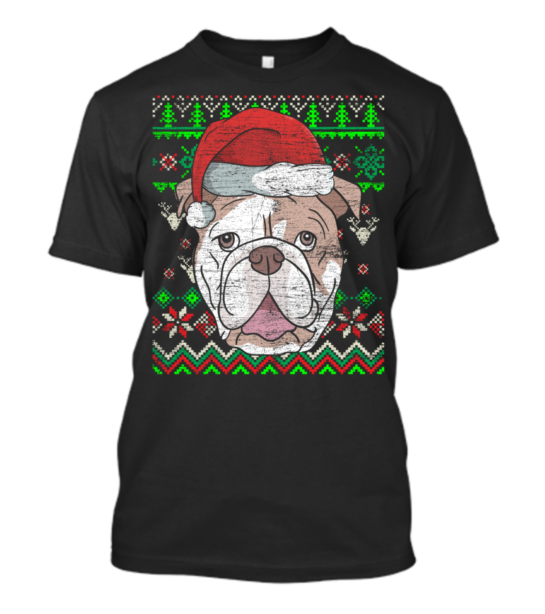 Ugly Christmas Bulldog Red Santa Hat Festive T-Shirt