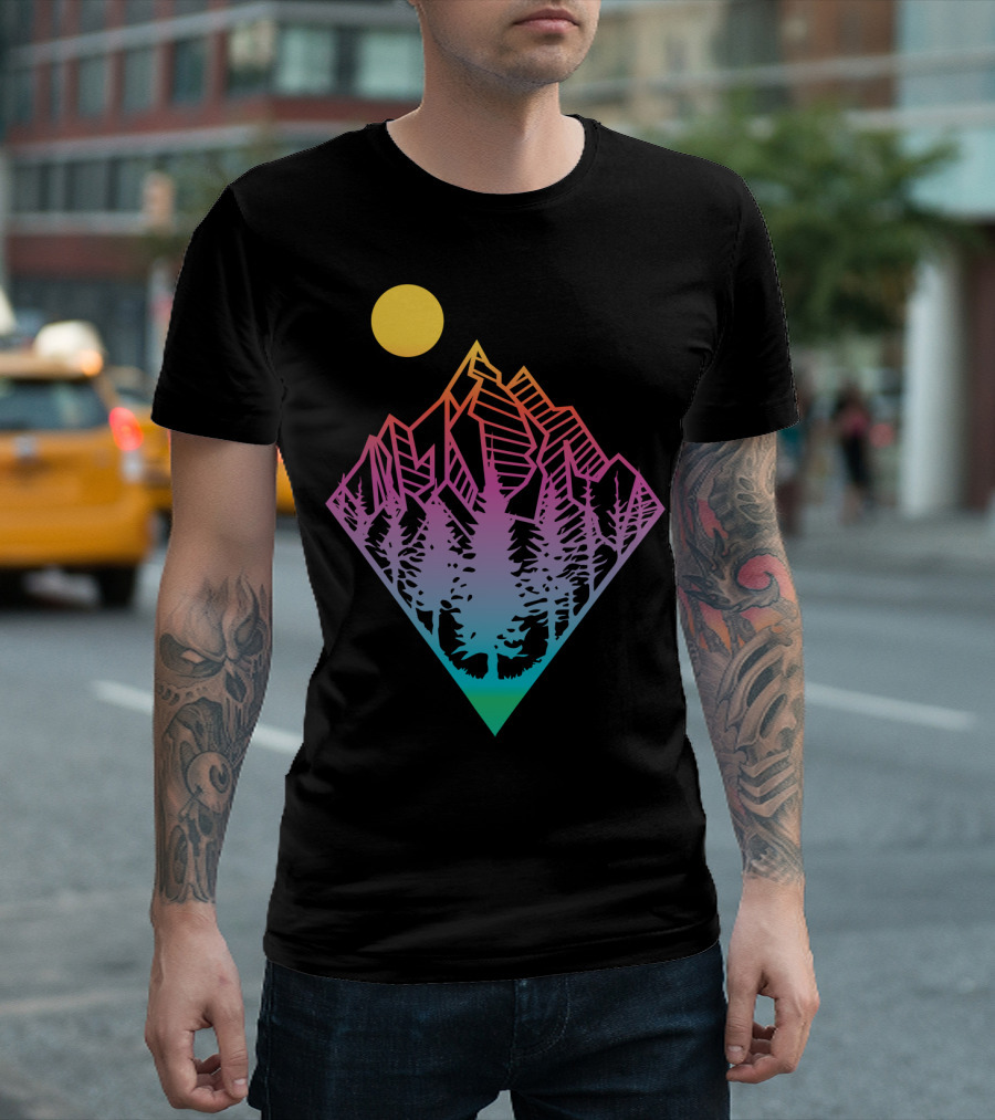 Minimal Mountains Vibrant Geometric Nature Scene T-Shirt