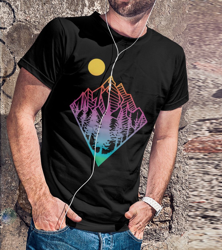Minimal Mountains Vibrant Geometric Nature Scene T-Shirt
