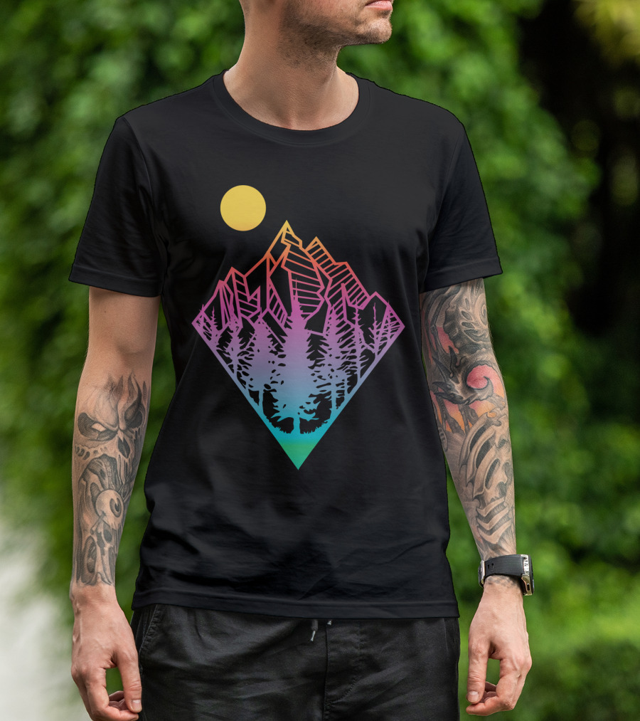 Minimal Mountains Vibrant Geometric Nature Scene T-Shirt