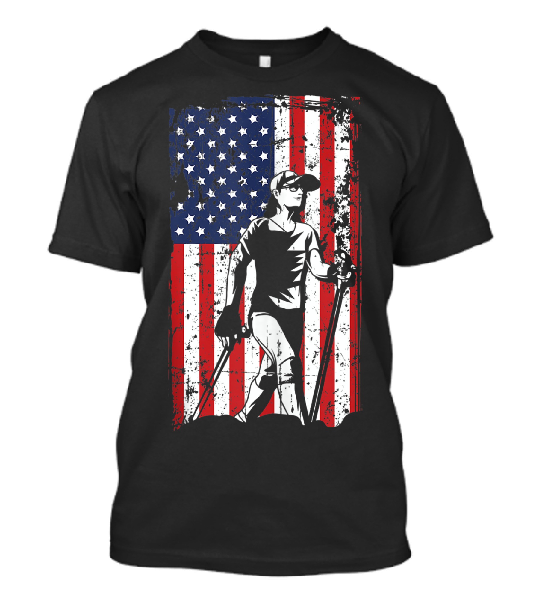 4Th Of July American Flag Hiking Trail IQ Outdoors T-Shirt