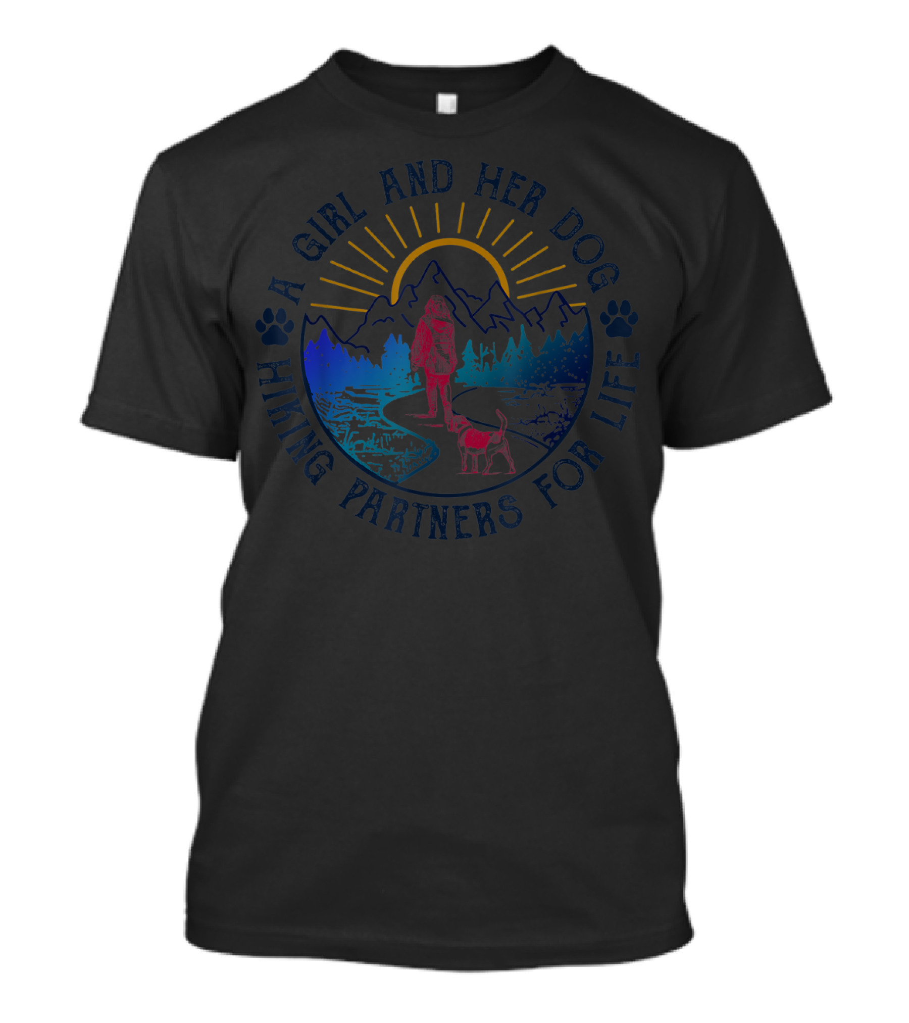 A Girl And Her Dog Hiking Partners For Life Mountain Sunset Trail Adventure T-Shirt