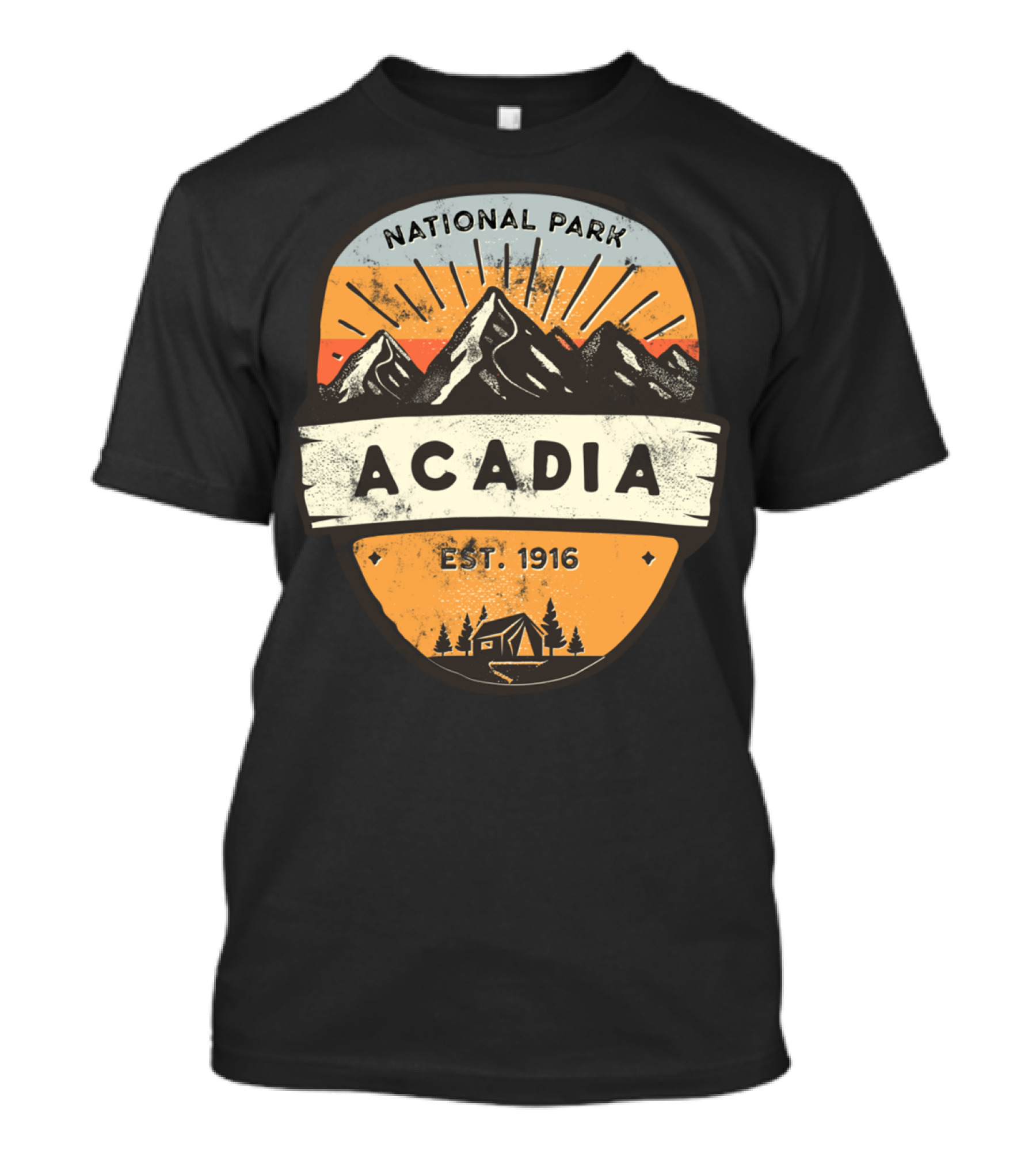 Acadia National Park Badge Emblem Camping Est. 1916 Mountains Sunset T-Shirt