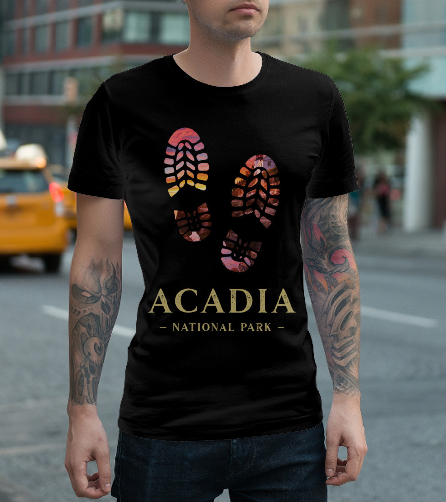 Acadia National Park Hiking Adventure Footprints Scenic Trails T-Shirt