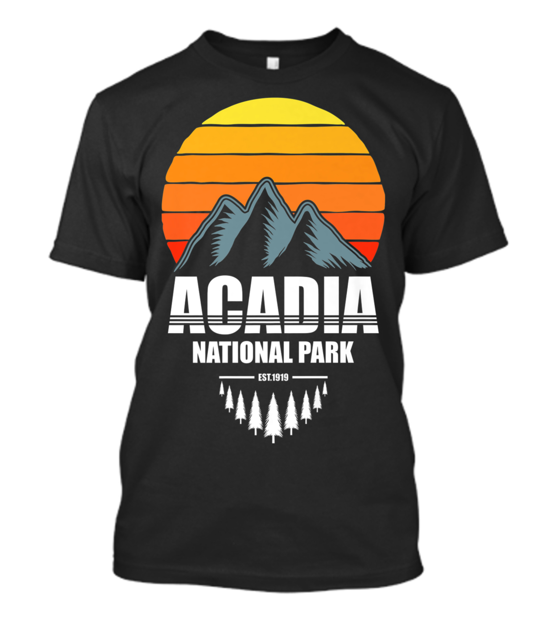 Acadia National Park Mountains Est. 1919 Sunset Pine Trees T-Shirt