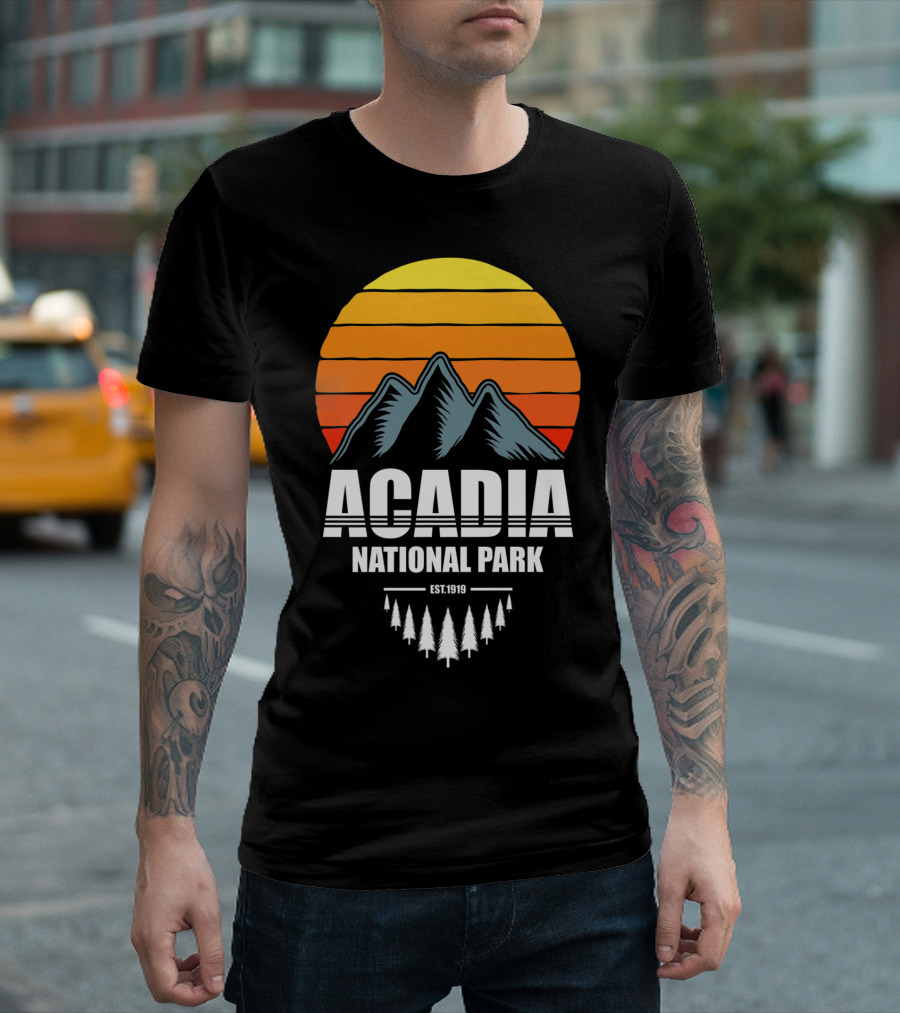 Acadia National Park Mountains Est. 1919 Sunset Pine Trees T-Shirt