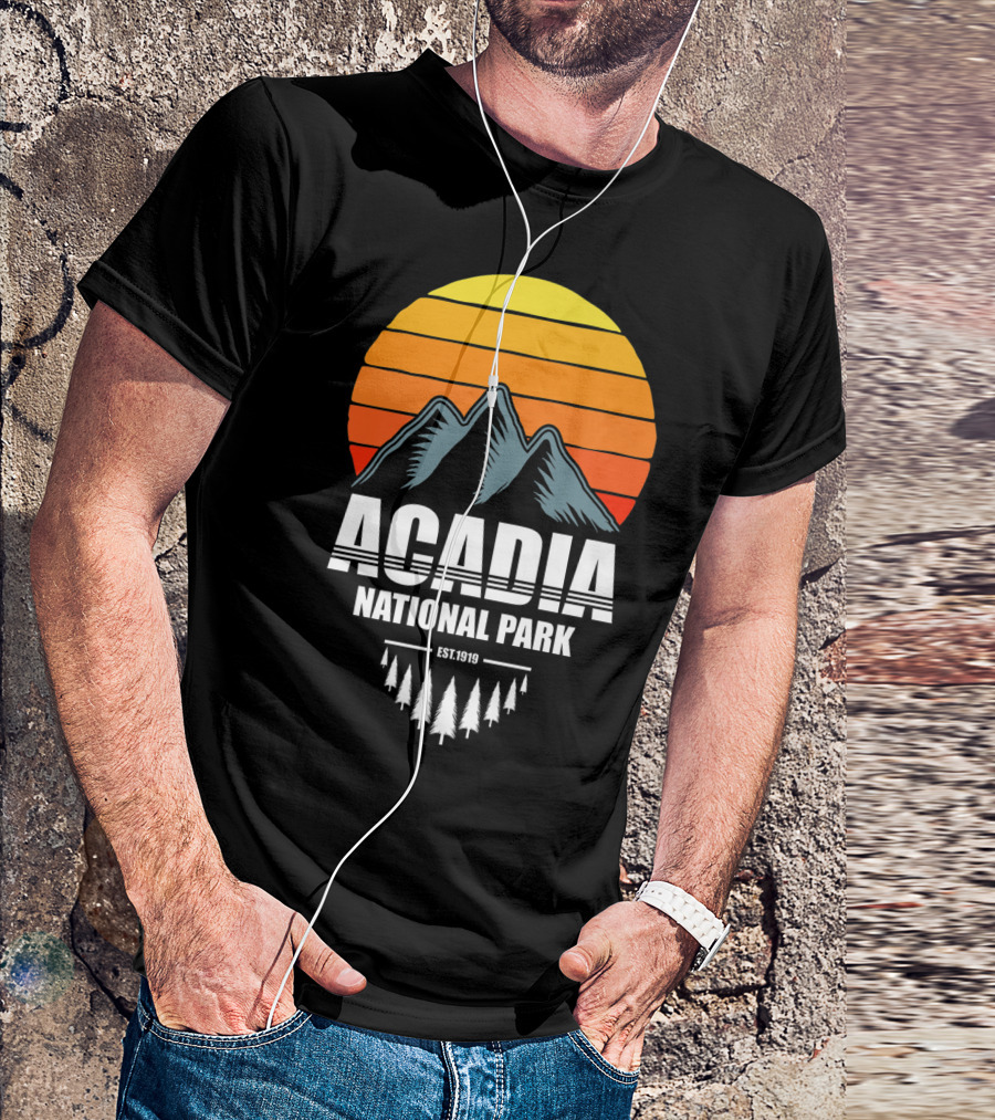 Acadia National Park Mountains Est. 1919 Sunset Pine Trees T-Shirt