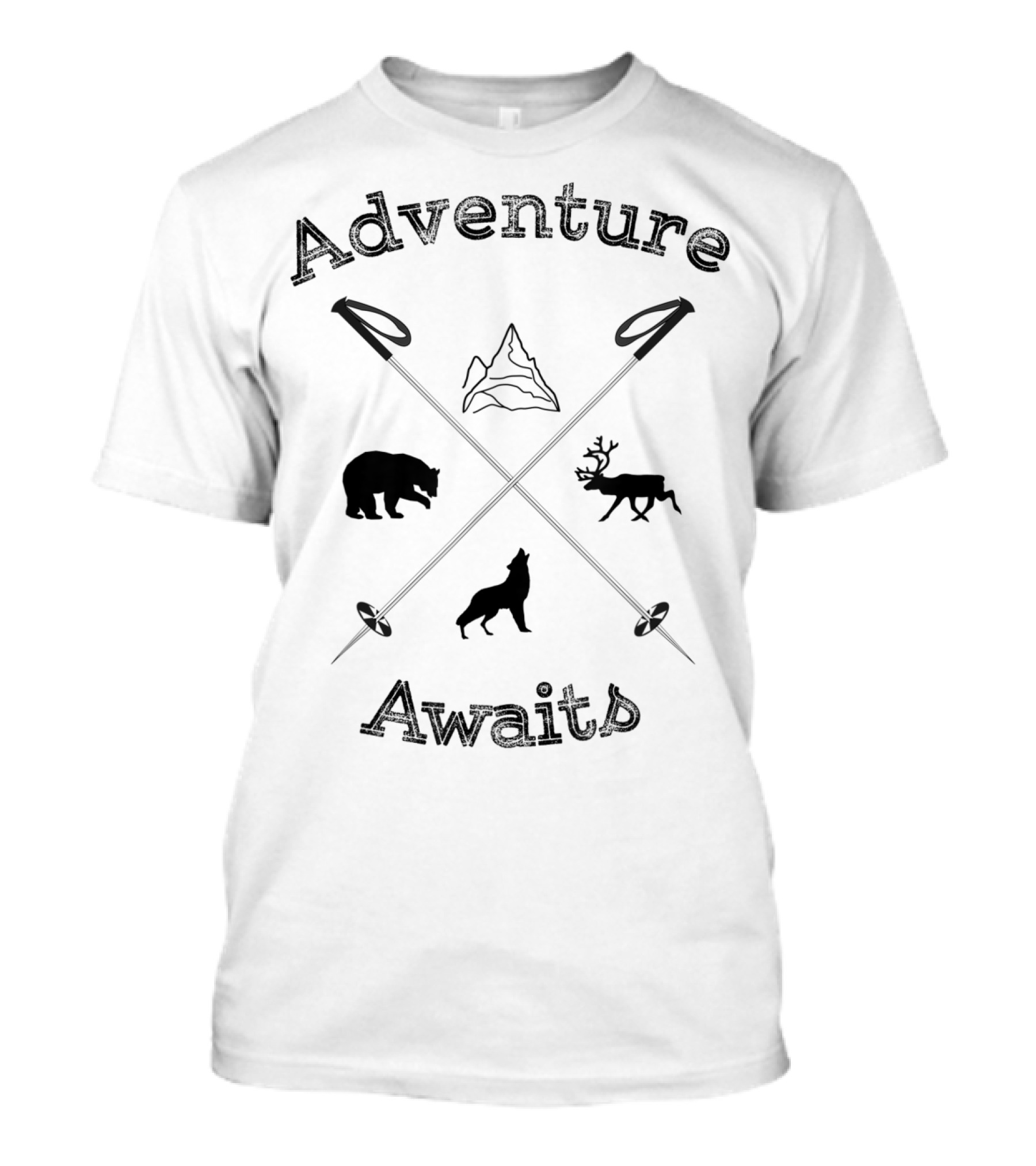 Adventure Awaits Bear Elk Wolf Mountain Hiking T-Shirt