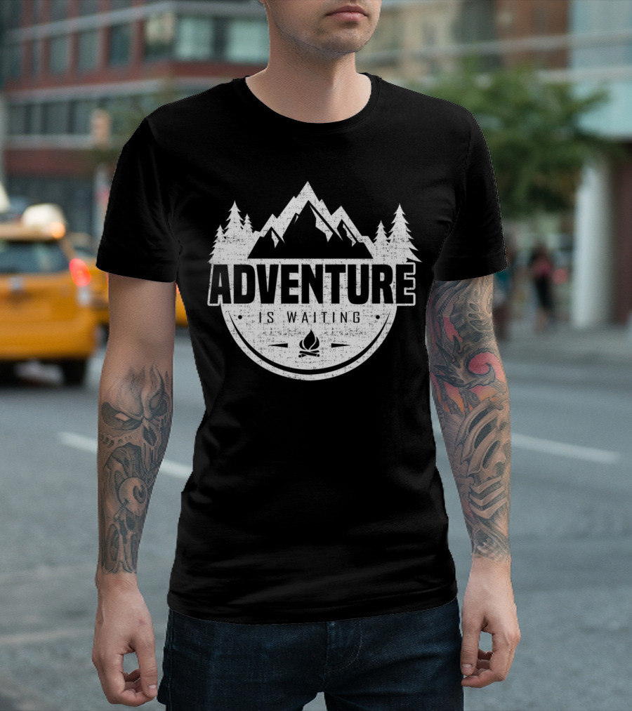 Adventure Is Waiting Camping Hiking Travel Mountain Campfire T-Shirt