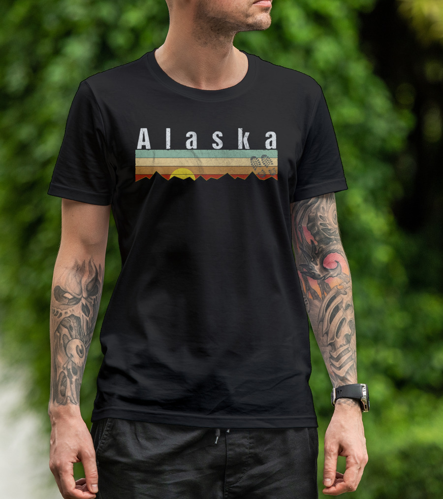Alaska Vintage Hiking Graphic Sunset Footprint T-Shirt