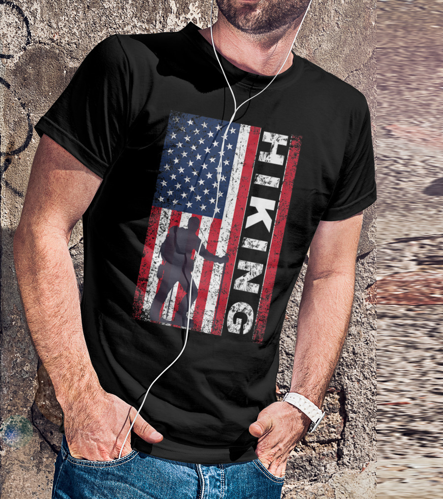 American Flag Hiking July 4th USA Patriotic Outdoors Enthusiast T-Shirt