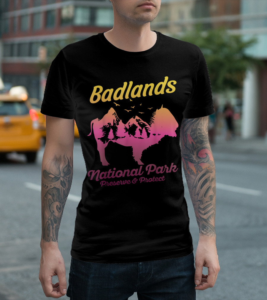 Badlands National Park Preserve and Protect Buffalo Mountains Birds T-Shirt