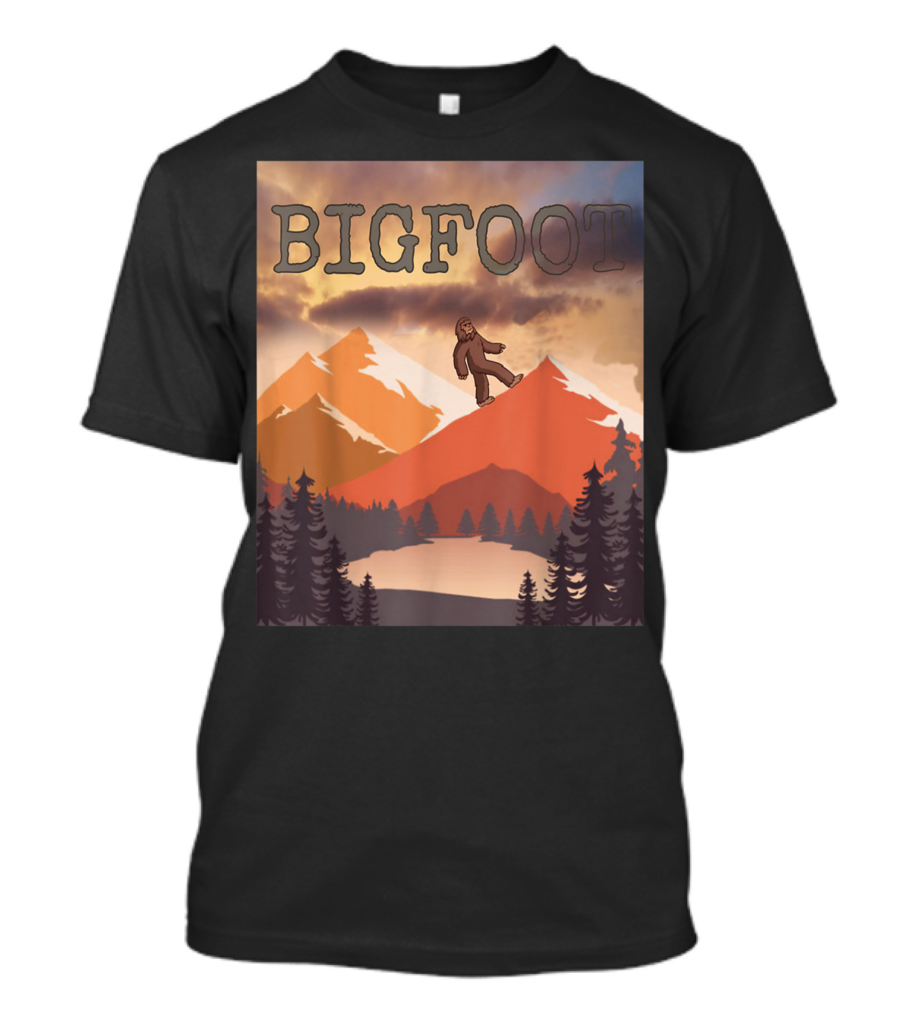 Big Mountains Trees Bigfoot Hiking Scenery T-Shirt