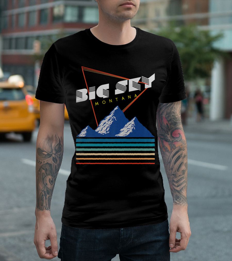 Big Sky Montana Retro Mountain Stripes and Geometric T-Shirt