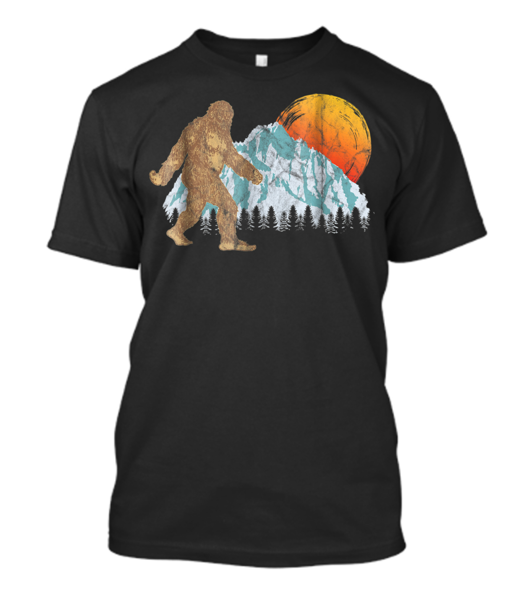 Bigfoot Sasquatch Hiking Mountain Moon Scene T-Shirt