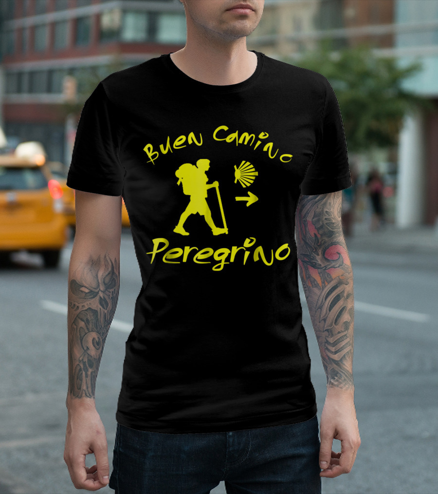 Buen Camino Peregrino Pilgrim Scallop Shell Arrow T-Shirt