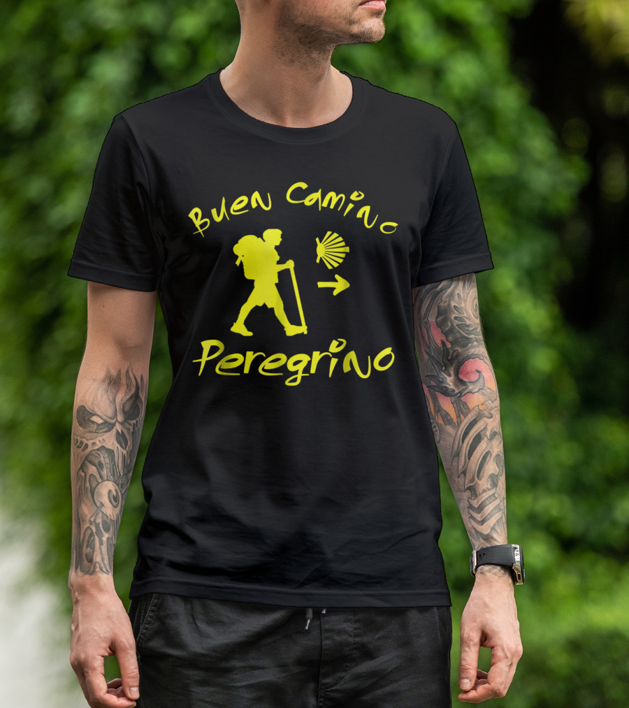 Buen Camino Peregrino Pilgrim Scallop Shell Arrow T-Shirt