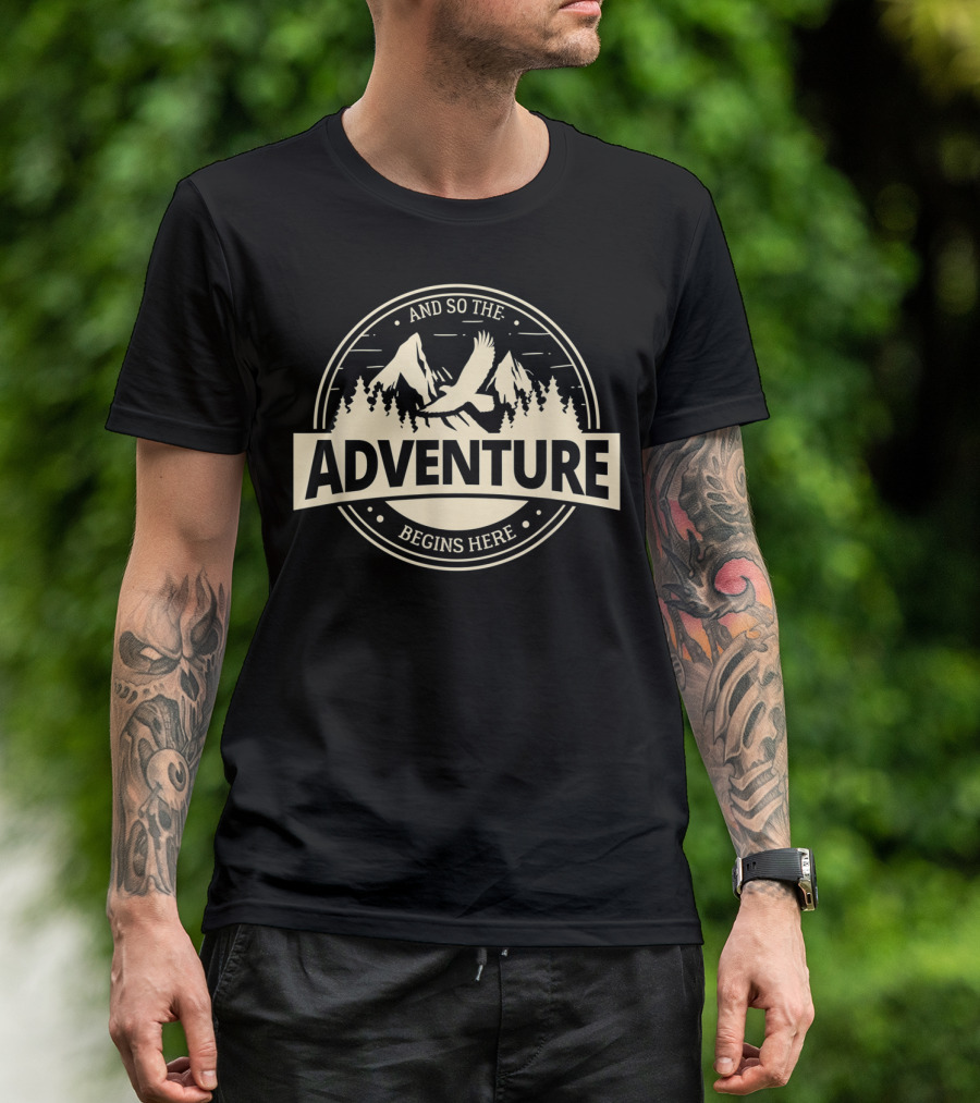 Camper Mountain Hiker And So The Adventure Begins Here T-Shirt
