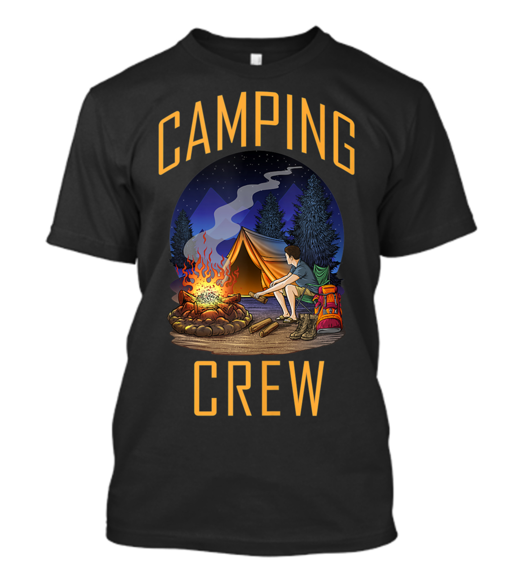 Camping Crew Tent Campfire Adventure Under Starry Night T-Shirt