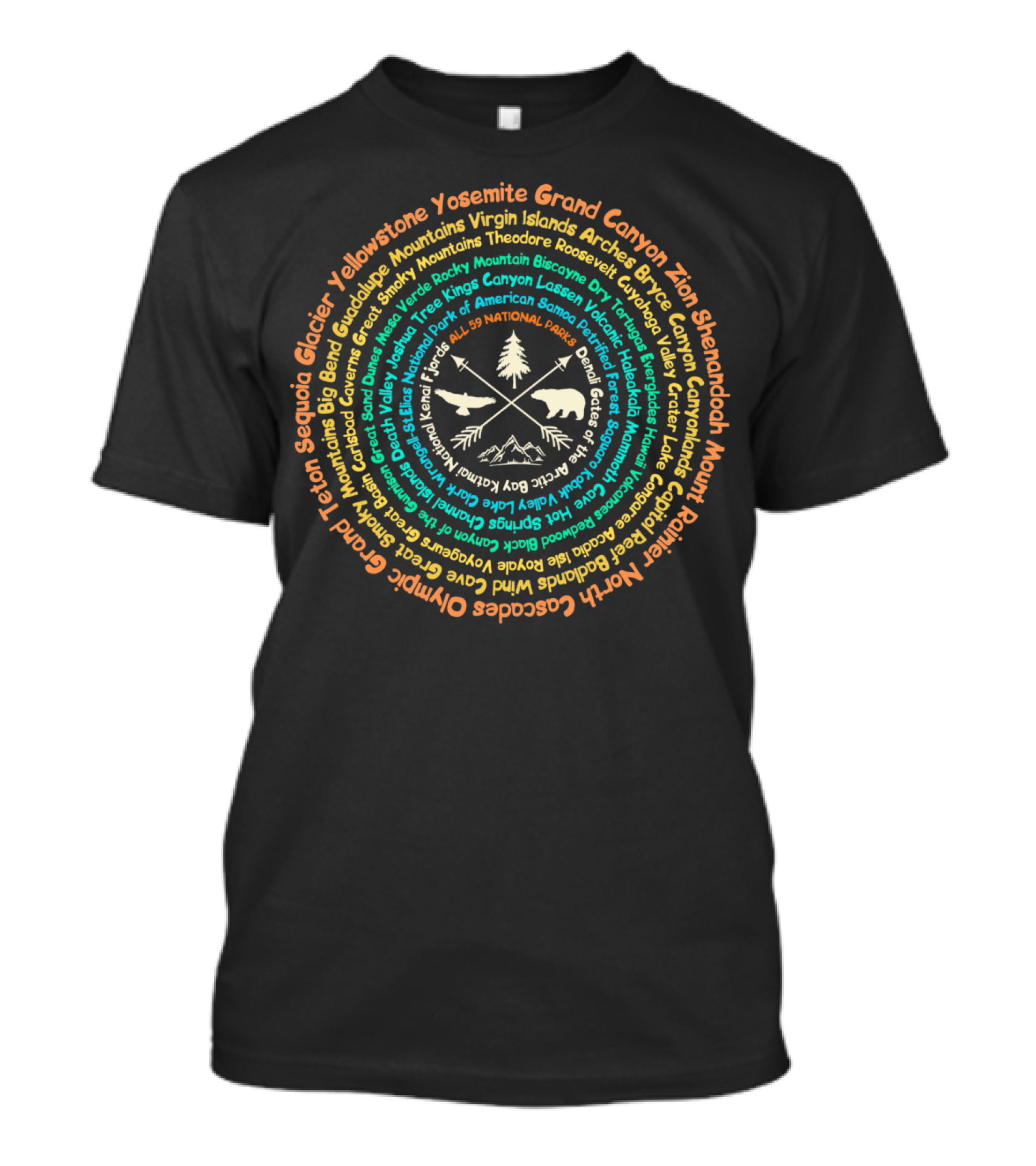 All 59 US National Parks Preserve Protect Names Yosemite Grand Canyon Yosemite Olympic Rocky Mountain Wildlife Nature Adventure T-Shirt
