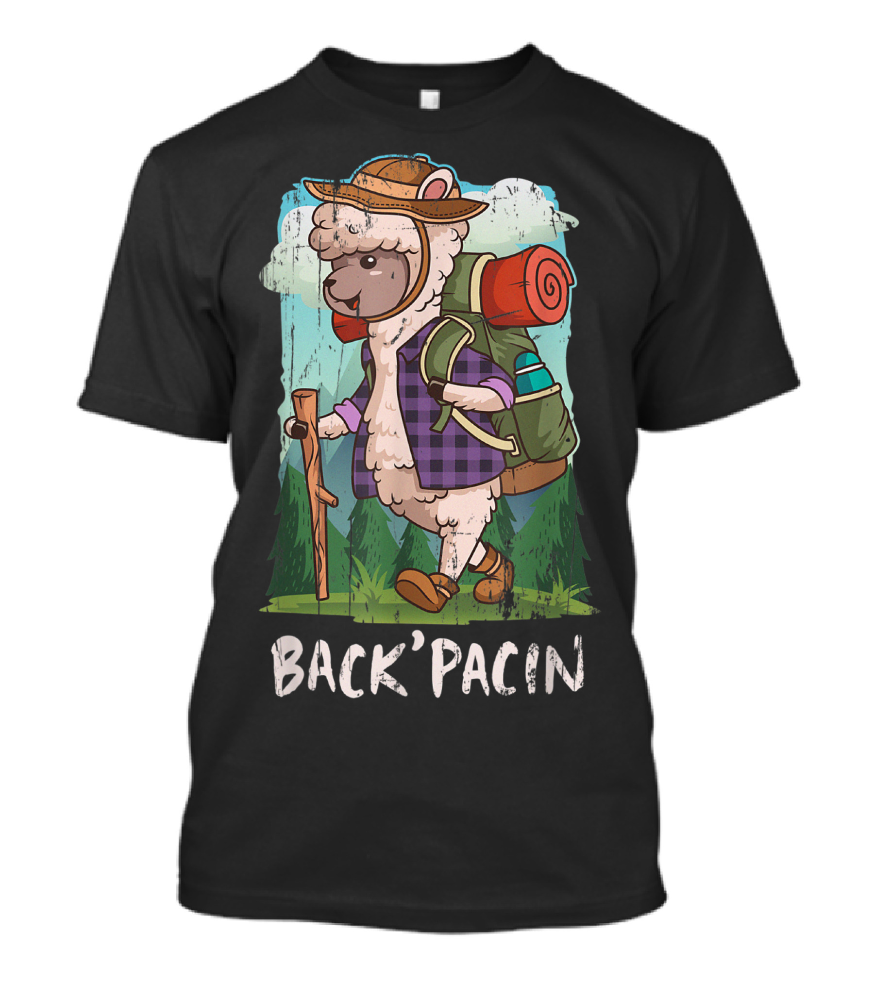 Back Pacin Alpaca Hiking Gear Llama Camping Adventure T-Shirt