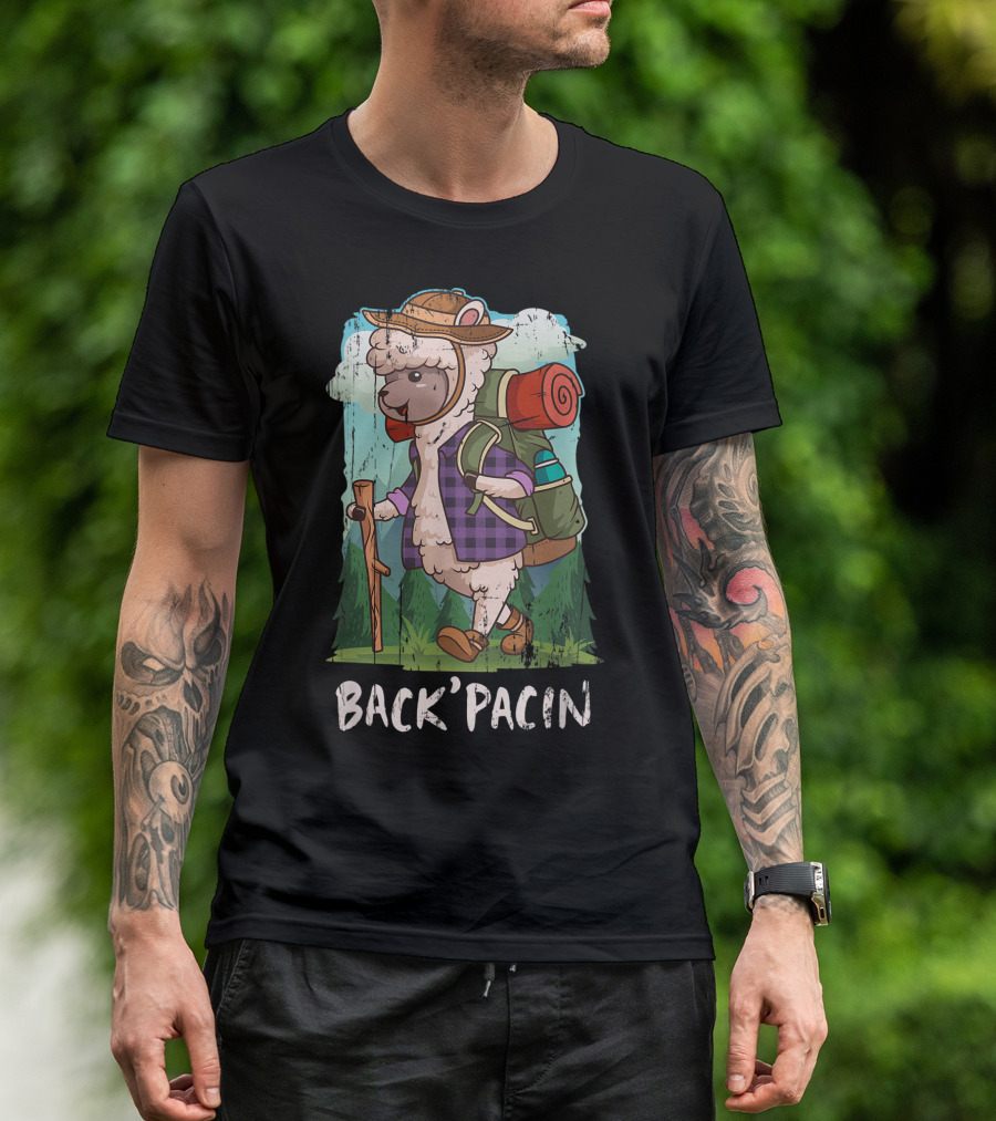 Back Pacin Alpaca Hiking Gear Llama Camping Adventure T-Shirt