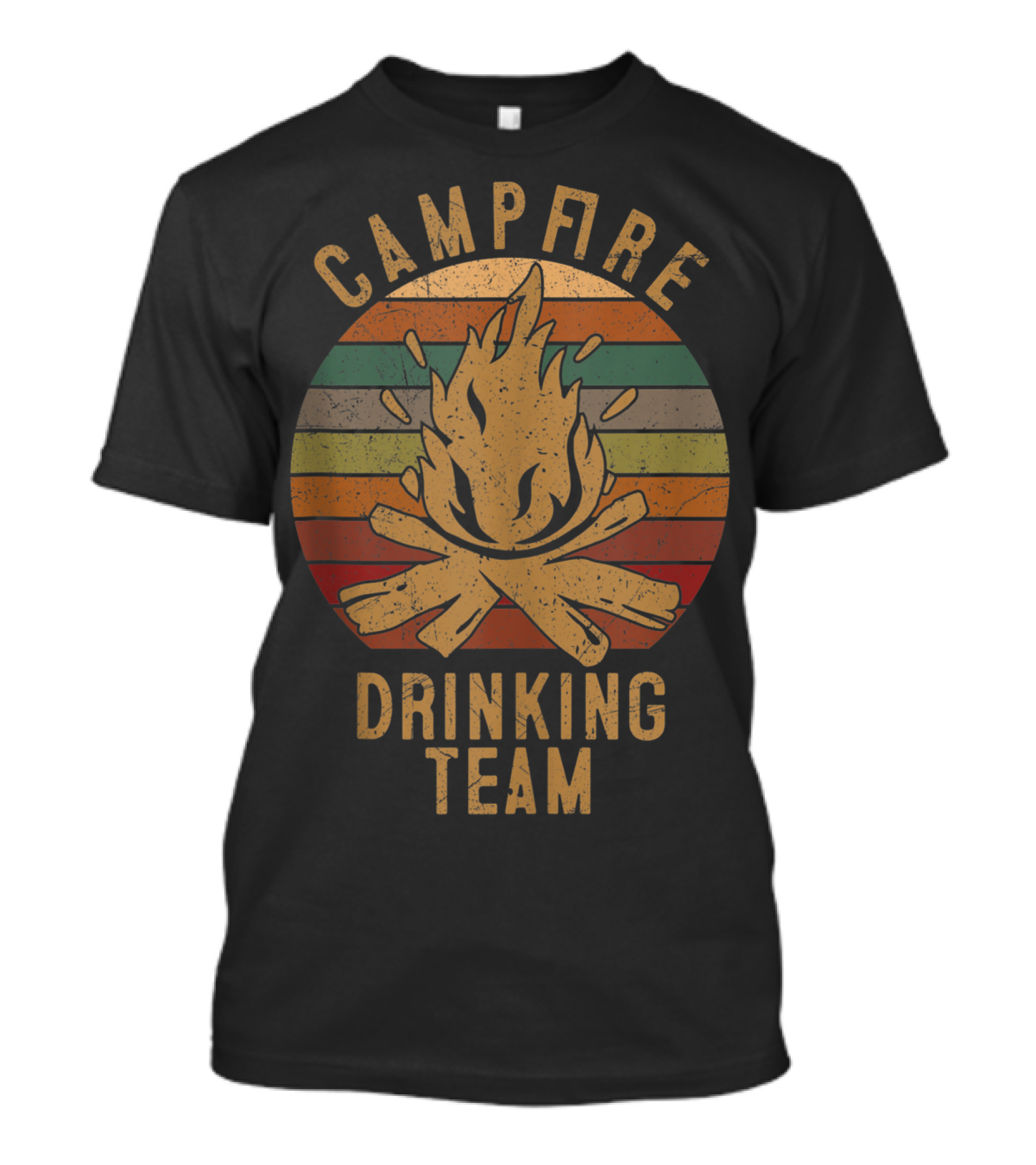 Campfire Drinking Team Camping Lovers Retro Campfire Scene T-Shirt