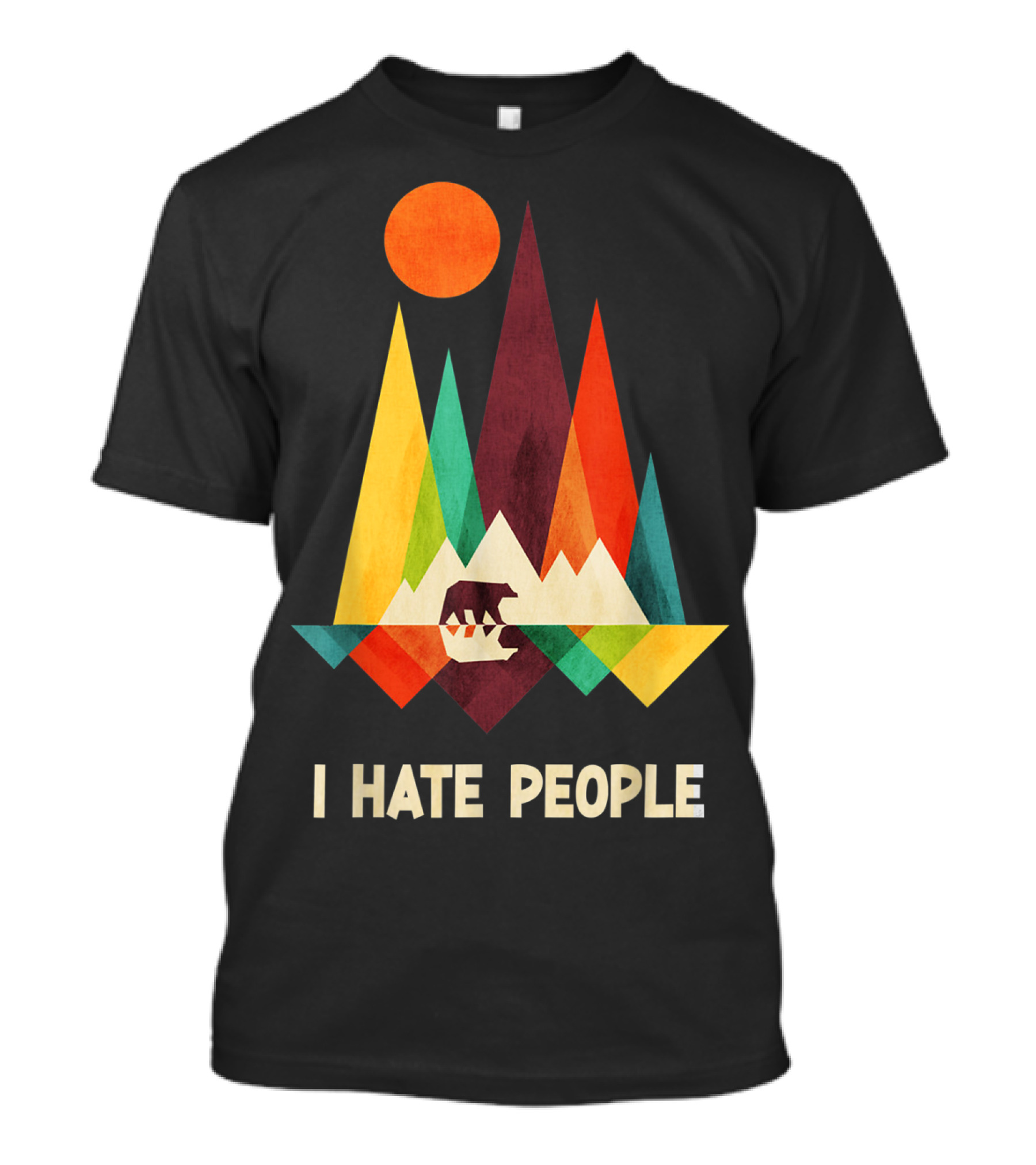 Camping Hiking I Hate People Bear In Colorful Mountain Scene T-Shirt