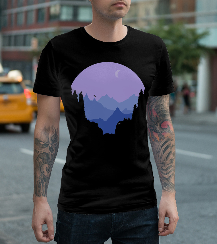 Camping Mountain Climbing Hiking Outdoors Moonlit Mountain Vista T-Shirt