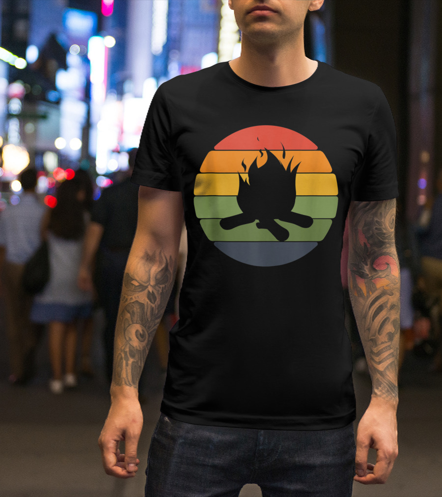 Camping Outdoor Nature Hiking Summer Campfire Retro Stripe T-Shirt