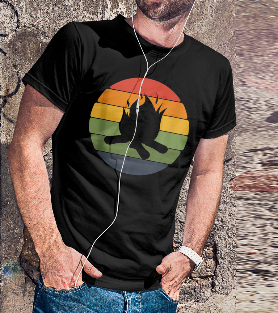Camping Outdoor Nature Hiking Summer Campfire Retro Stripe T-Shirt