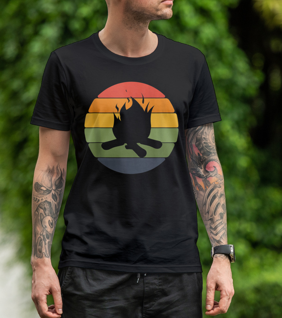 Camping Outdoor Nature Hiking Summer Campfire Retro Stripe T-Shirt