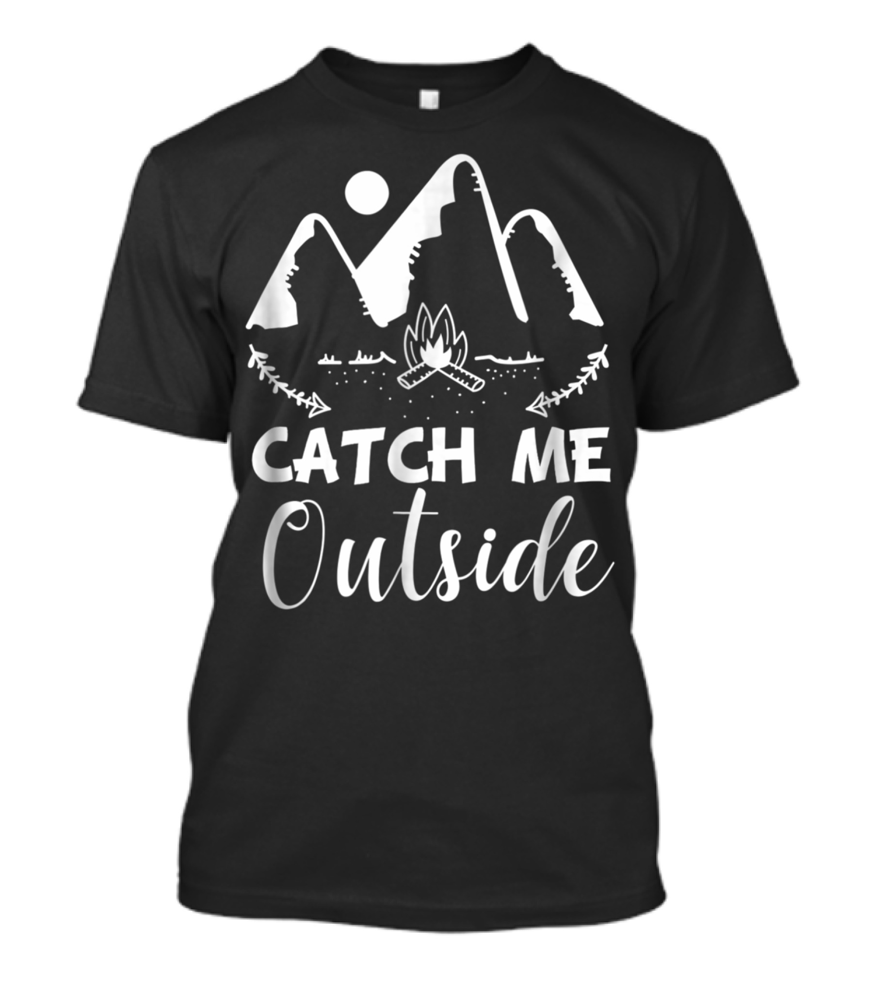 Catch Me Outside Camping Hiking Adventure With Mountains And Campfire T-Shirt