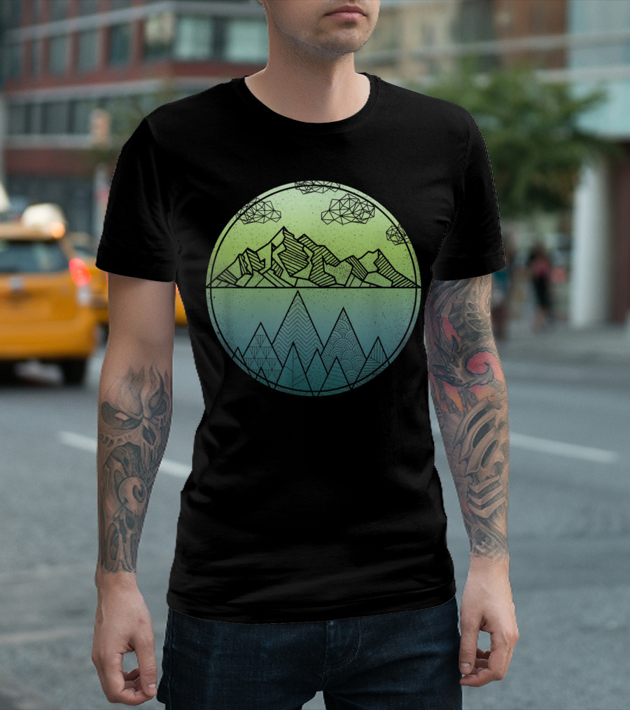 Cool Geometric Mountains With Clouds And Peaks In Circle T-Shirt