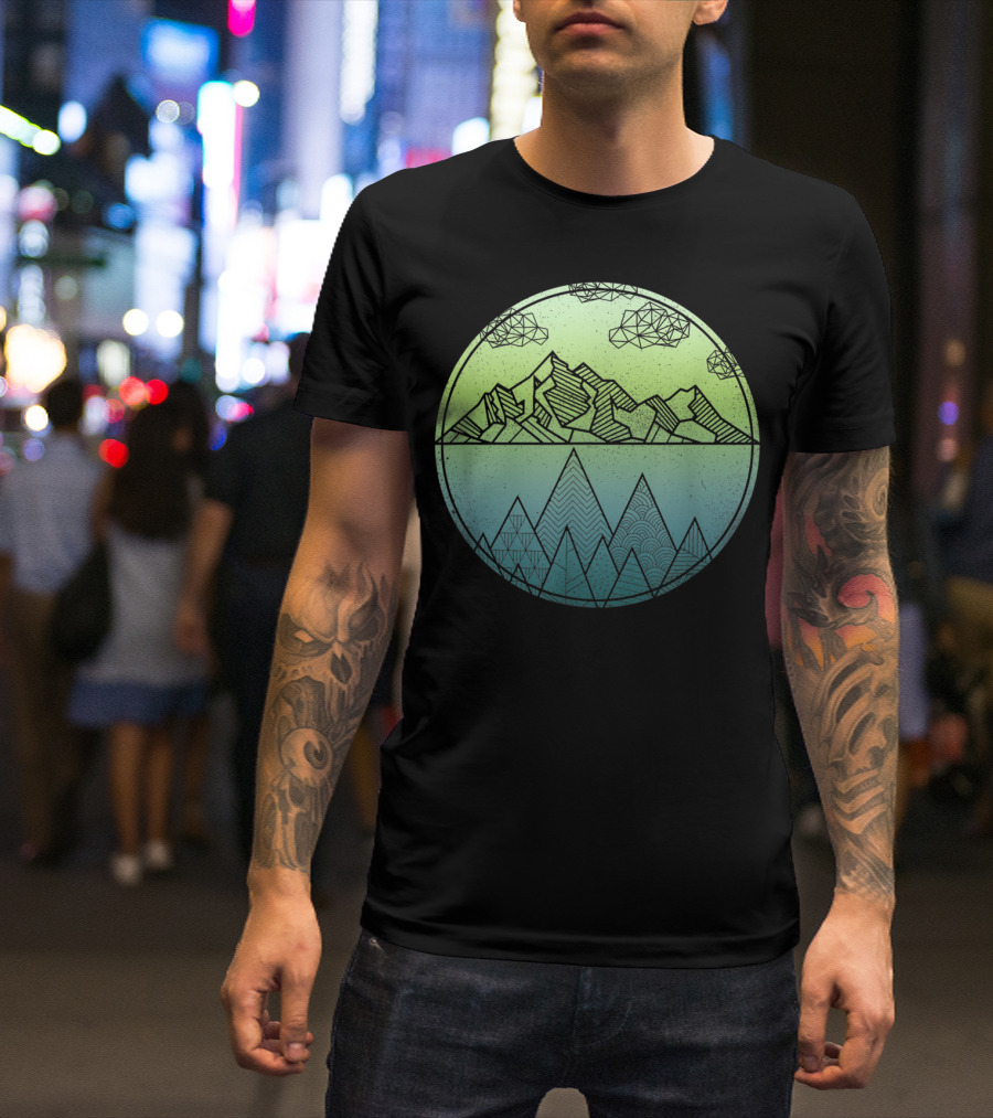 Cool Geometric Mountains With Clouds And Peaks In Circle T-Shirt