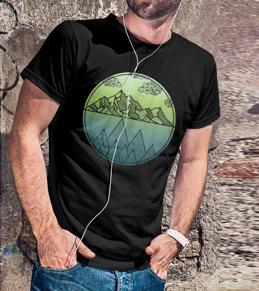 Cool Geometric Mountains With Clouds And Peaks In Circle T-Shirt