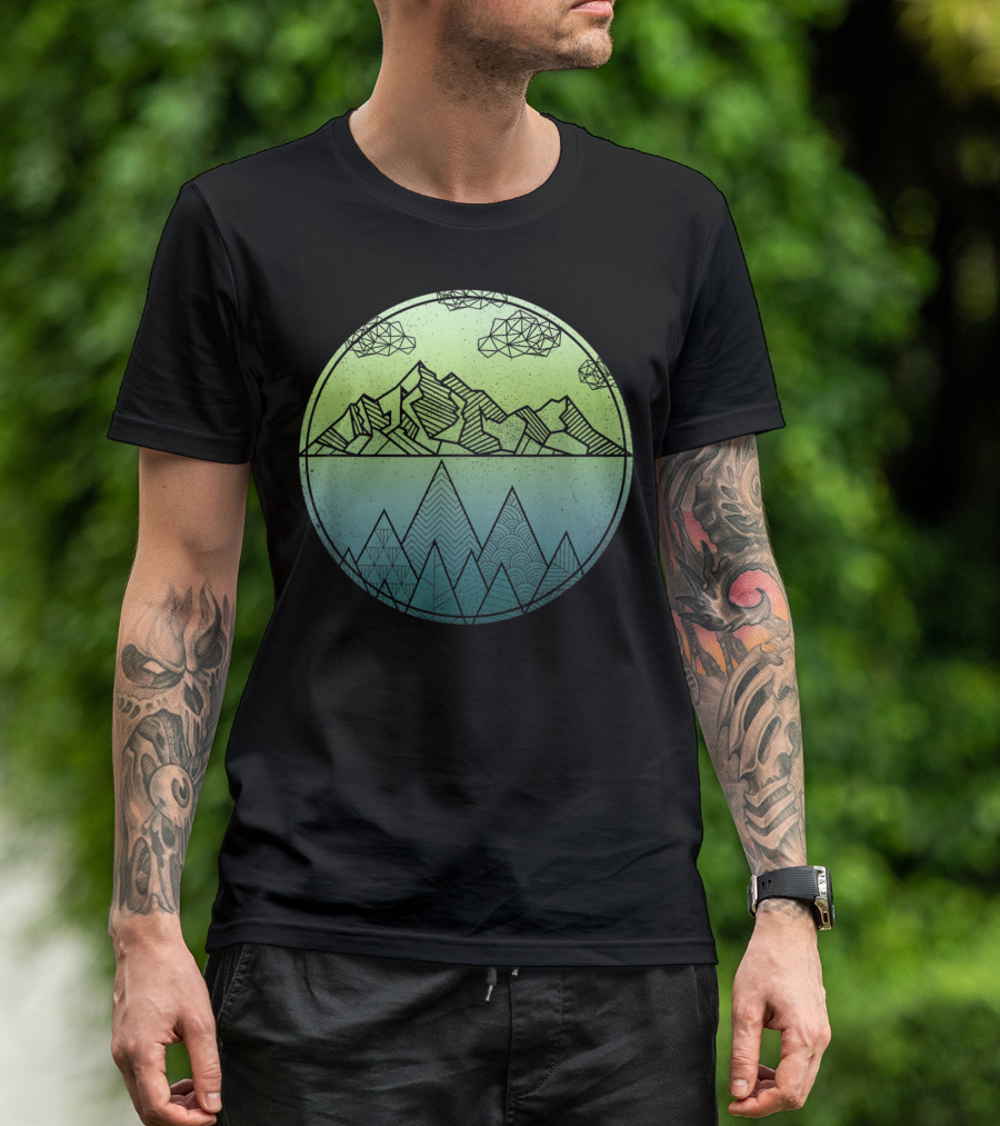 Cool Geometric Mountains With Clouds And Peaks In Circle T-Shirt