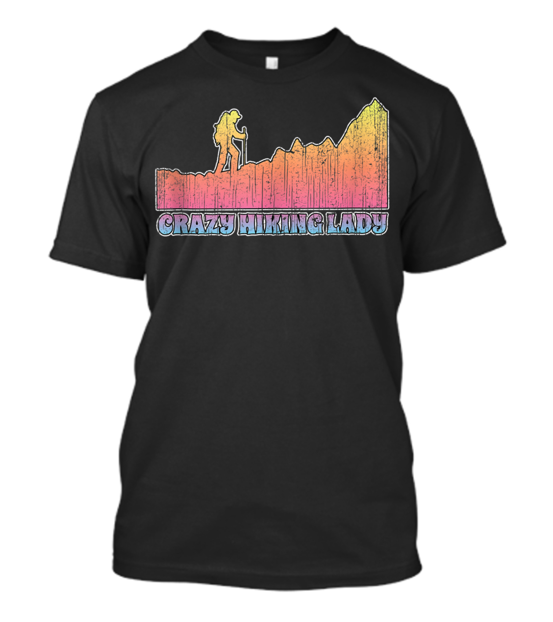 Crazy Hiking Lady Fun Camping Expedition With Mountain T-Shirt