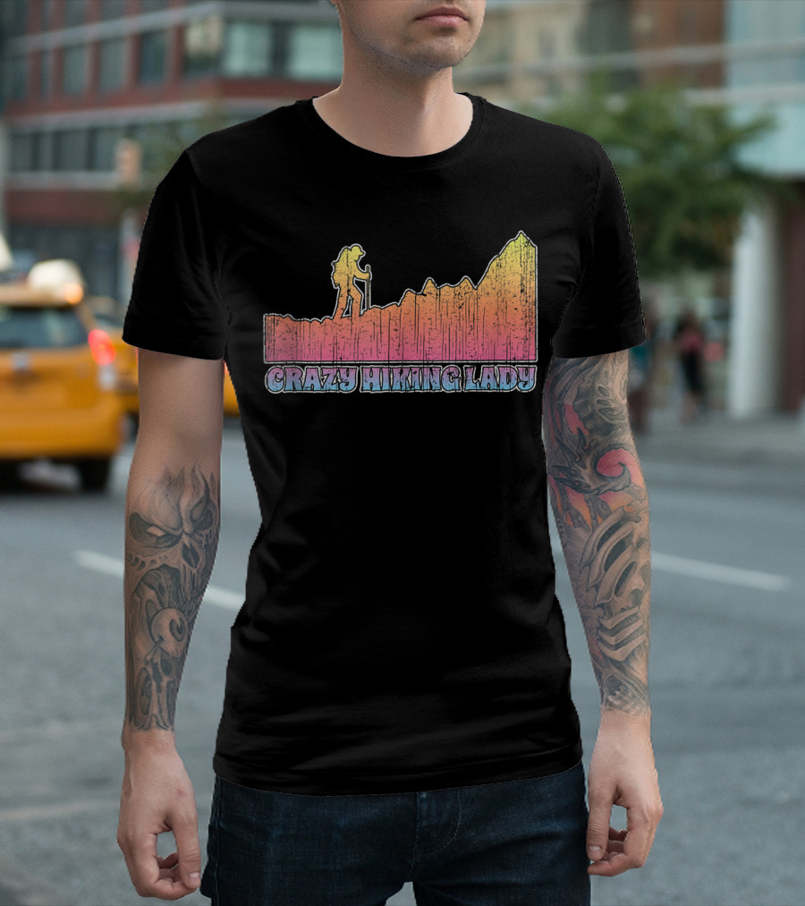 Crazy Hiking Lady Fun Camping Expedition With Mountain T-Shirt