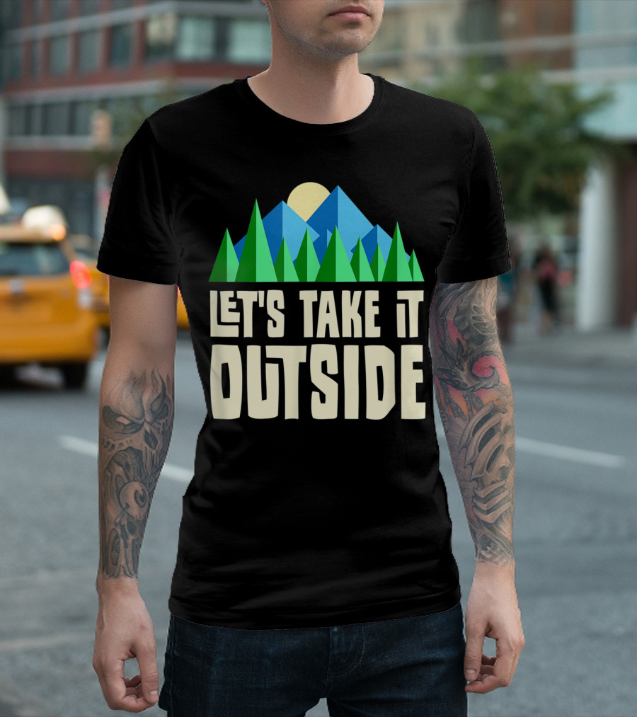 Let's Take It Outside Hiking Camping Cute Mountain Scene T-Shirt