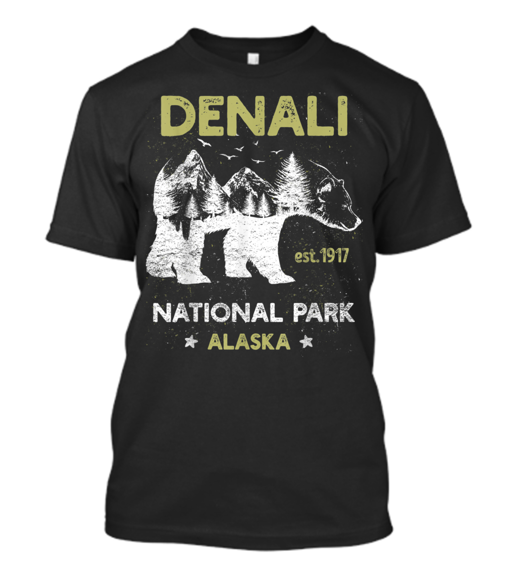 Denali National Park Alaska Est. 1917 Bear And Mountain Scene T-Shirt