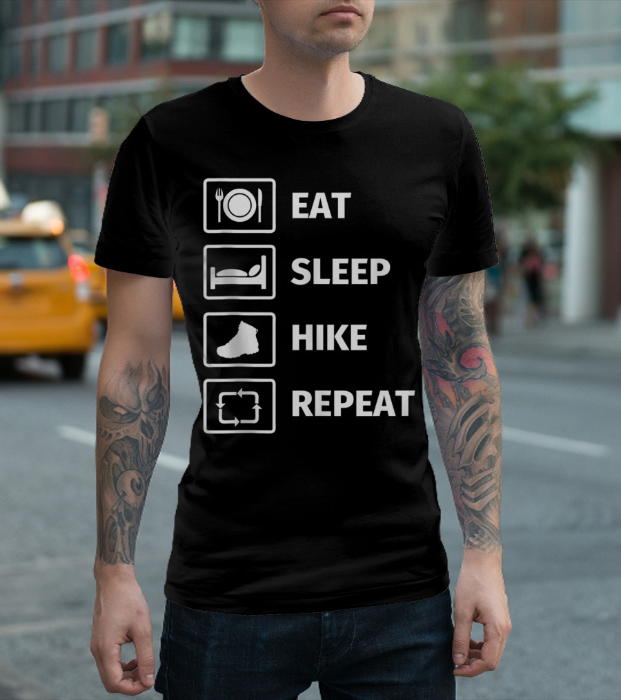 Eat Sleep Hike Repeat Funny Hiking Lover Adventure Icons T-Shirt