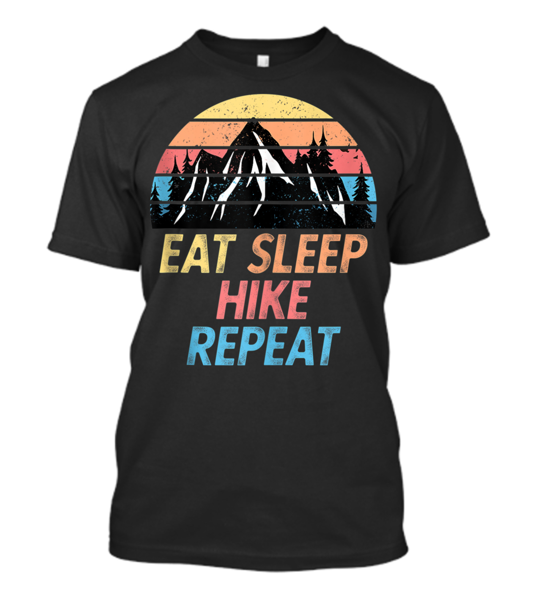 Eat Sleep Hike Repeat Funny Hiking Trail Pun Vintage Mountain Sunset T-Shirt