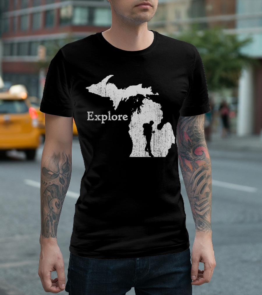 Explore Michigan State Map Hiking Adventure T-Shirt
