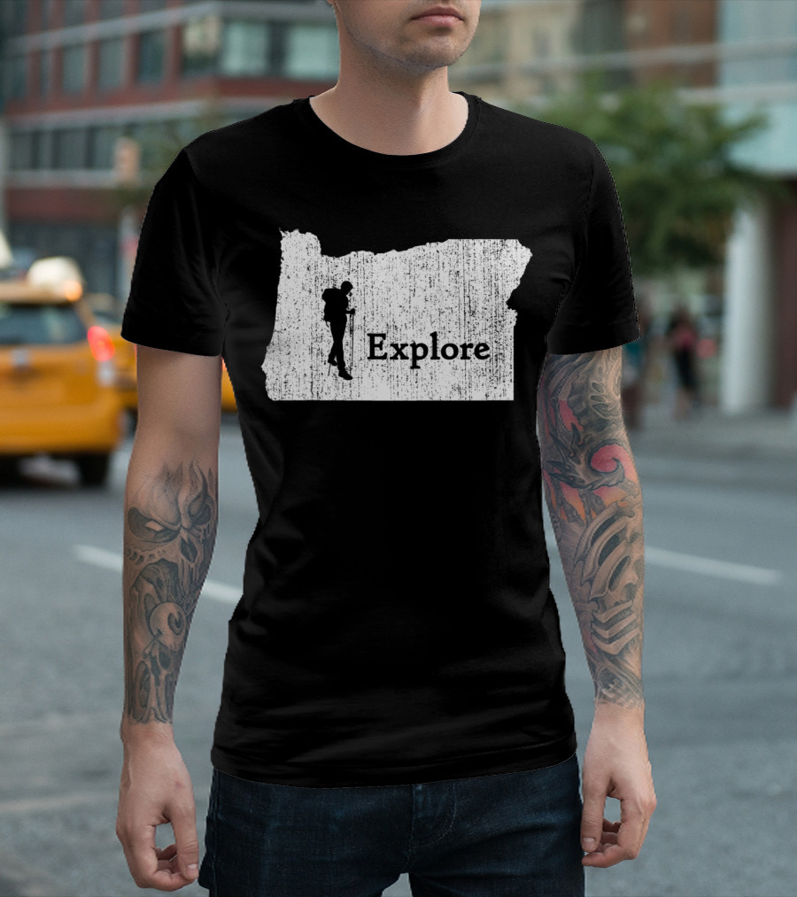 Explore Oregon State Map with Mountain Hiking T-Shirt