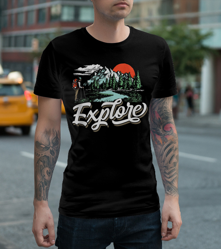 Explore Vintage Hiking Scenic Mountains Sunset Vibe T-Shirt