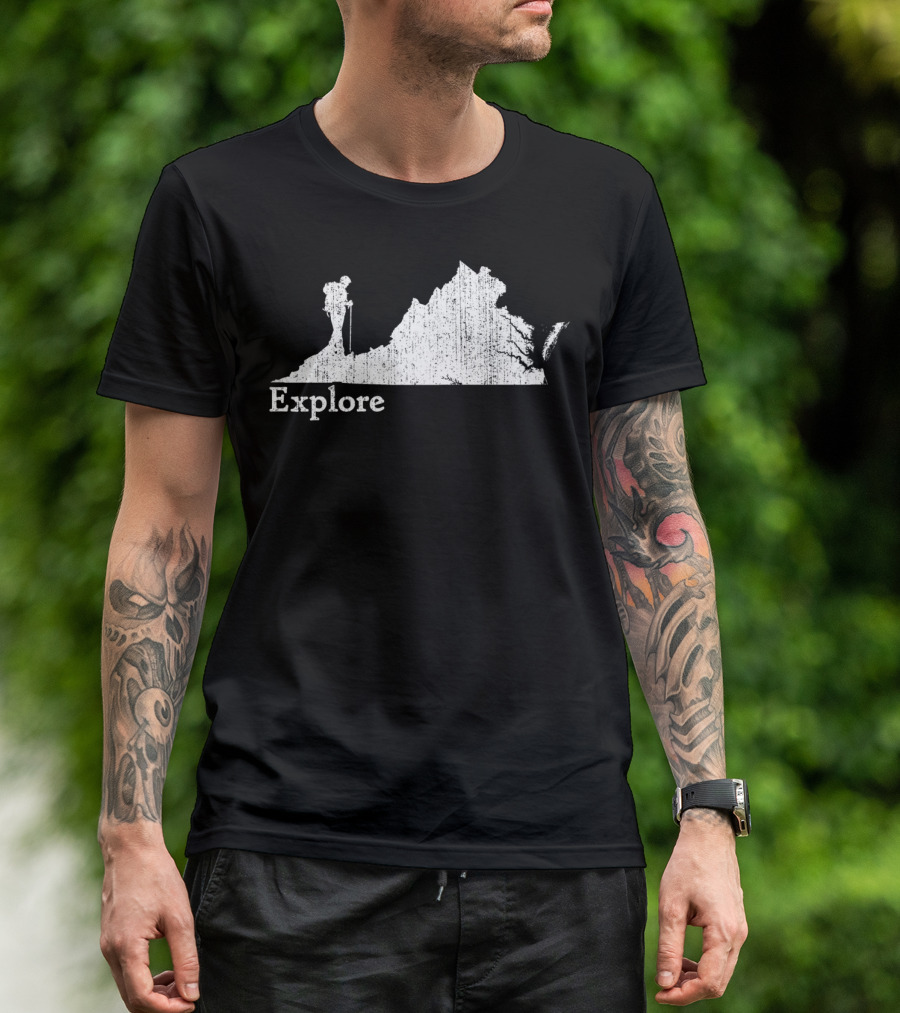 Explore Virginia State Map With Mountain Hiking T-Shirt